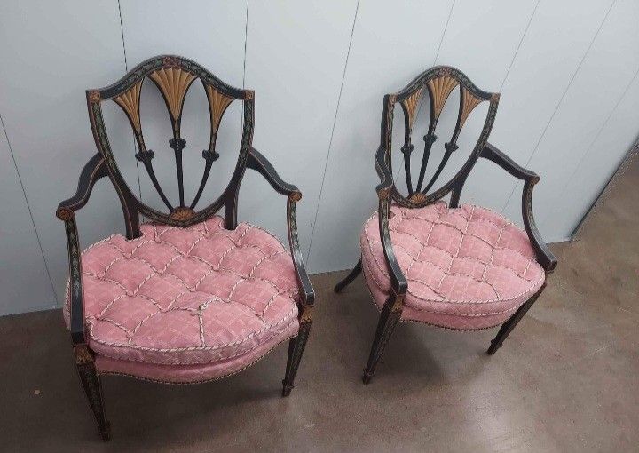 Adams Style Hand Painted Shield Back Side Chairs hand Painted Holly With Candy Cane Rope cushions