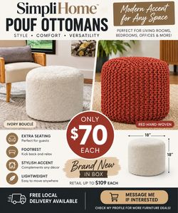 SimpliHome Pouf Ottomans – Brand New – $70 Each