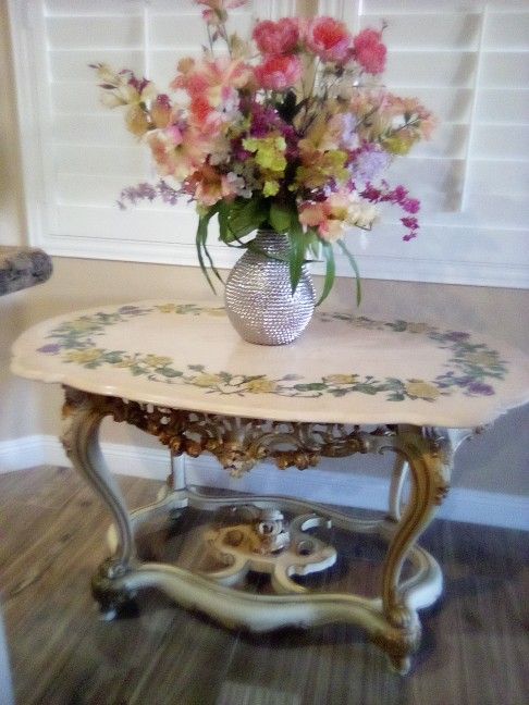 Marble Table Ornate With Flower Inlay