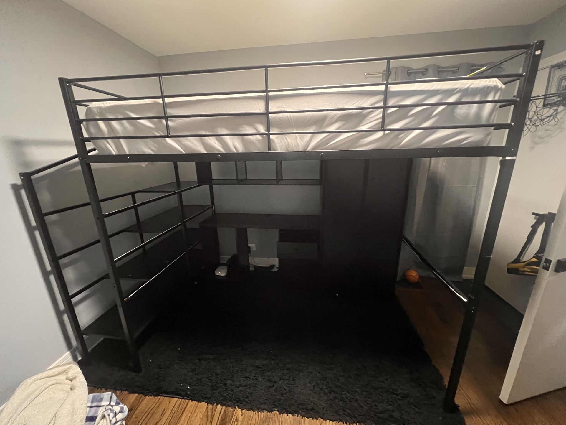 Full Bed Frame Desk & Wardrobe 