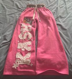 Pink Graphic Sweatpants with Letter Appliqué