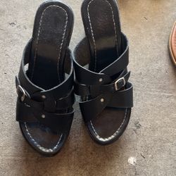 Black Leather Wedges Size 7