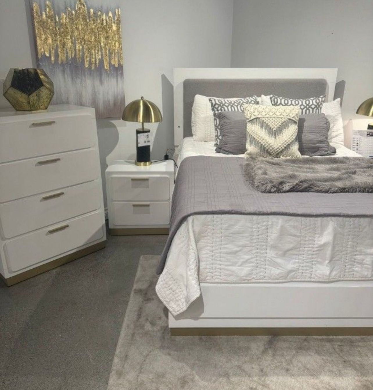 Bedroom Set 3 Pcs NEW White And Gold Finance Available