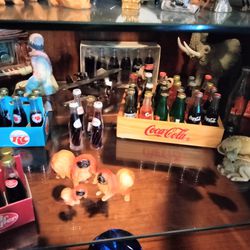 Large Set Of Miniature Bottles I Have Coca-Cola Pepsi The Little Wooden Case Is Full And They're The Ones That Has The Liquid In Them All Perfect All 