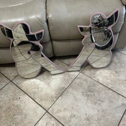 2 Vintage Mirrors Mounted On Wood