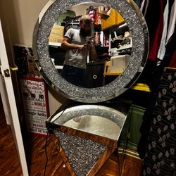 Crystal Led Mirror And Nightstand 
