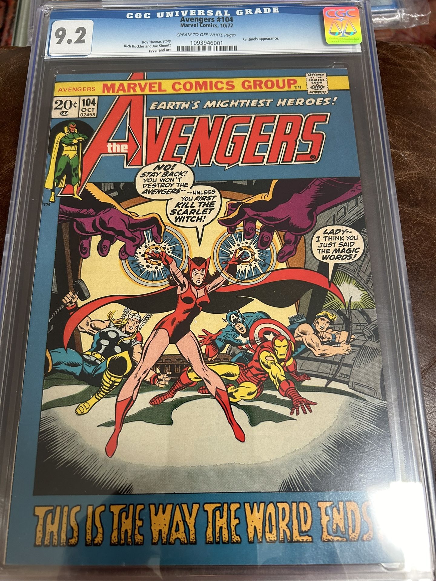 Avengers #104 CGC 9.2 Scarlet Witch Sentinels Marvel Disney