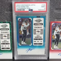 Kyle Hamilton Autograph Optic Rookie Teal #d /99 PSA 9+ Kyle Hamilton Auto Optic Green Pulsar/30+ Kyle Hamilton Auto Optic Red/149