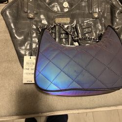 INC International Concepts Iridescent Blue Quilted Shoulder Bag. 