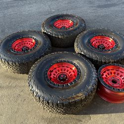 (5) Candy Red 17” Fuel Zephyr Wheels For Jeep Wrangler Gladiator With 37” BFG K02 All-Terrain Tires Rims Rines Off-road 
