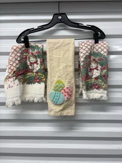 3pc Embroidered Easter Bunny & Egg Cotton Tea Towels Set, Multicolor