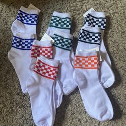 10 Pairs Multi Color Checkered Socks
