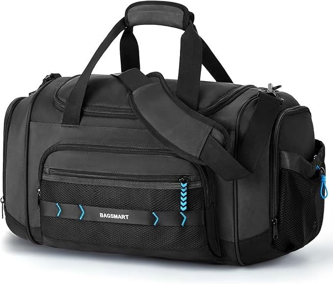 Gym Duffel Bag with Shoe Compartment, Wet Pocket, Water-Resistant, for Travel/Gym - Black