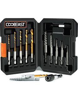 11Pcs Screw Extractor Set, Left Hand Drill Bit and Bolt Extractor Kit Easy to Remove Stripped Broken Damaged Screw Bolt and Nut Out, Reverse Drill Bit