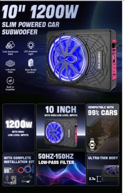 ACTIVE SUBWOOFER 10" 1200W Slim Under Seat Powered Car Subwoofer