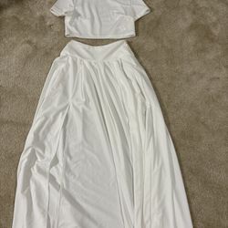 Ladies size Small Shein white maxi skirt & short sleeve crop top set 