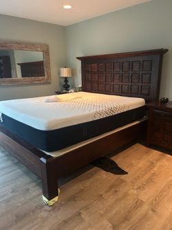 Solid wood bed frame and table set