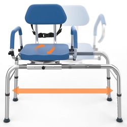 Slide Shower Chair with Padded Backrest - Swivel Transfer Bench for Bathtub | Adjustable Height, Pivoting Arms | 350lb Capacity for Elderly & 