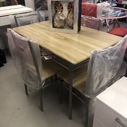 New Wood Table Top/metal Legs Table And 4 Chairs Set