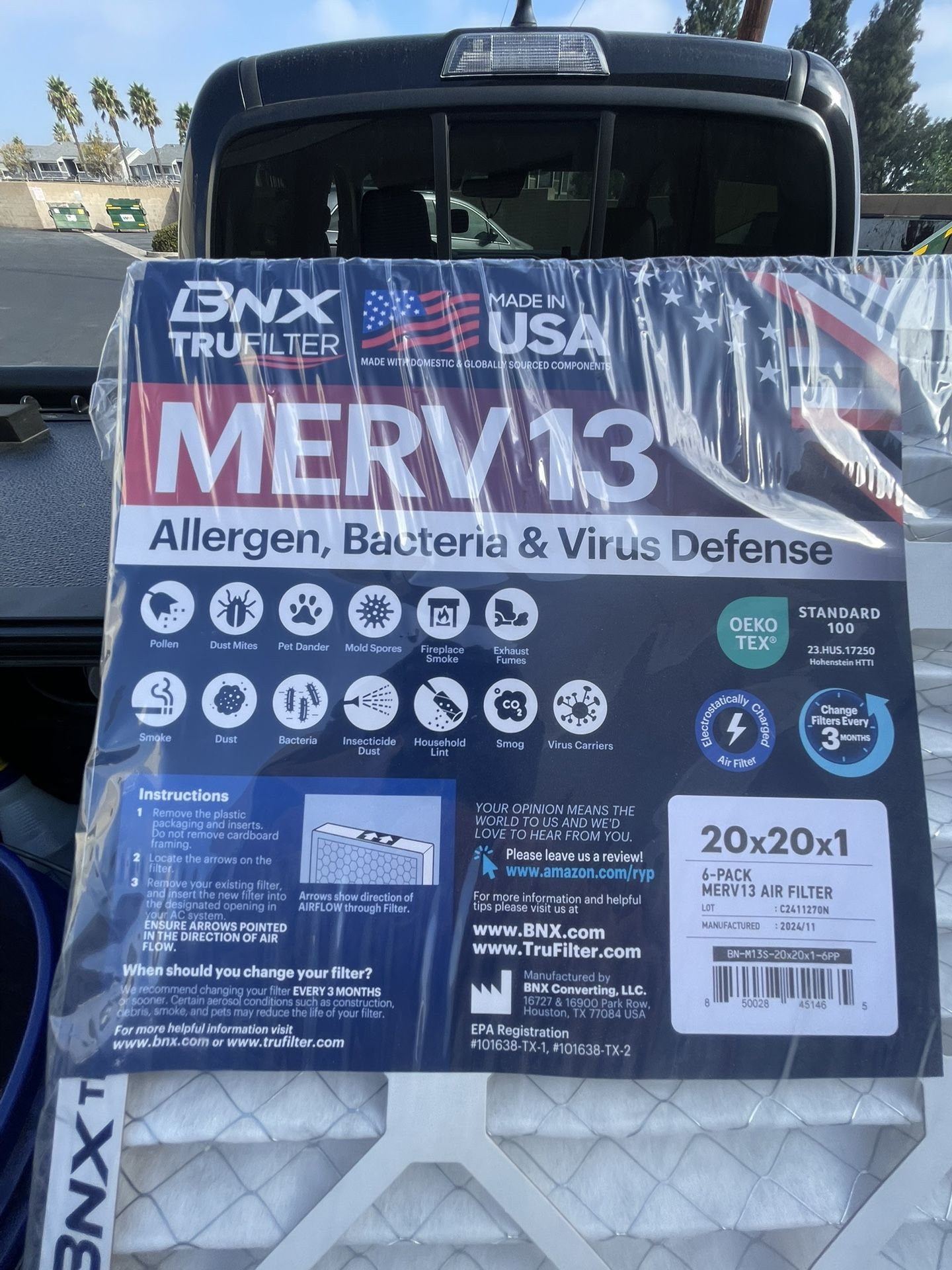 BNX 20x20x1 Air Filters 6 Pack Merv 13