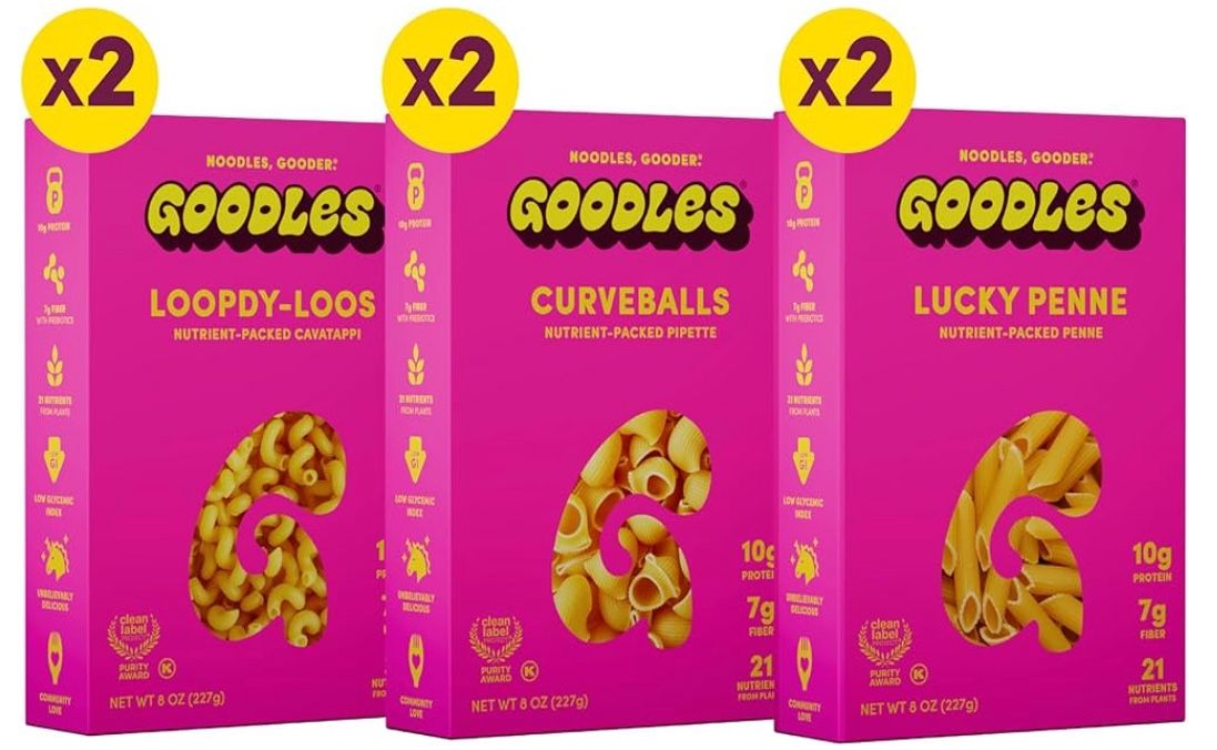 GOODLES Pasta Variety Pack 6 Pack, 8oz - 10g Protein, 7g Fiber with Prebiotics, 21 Plant-Based Nutrients