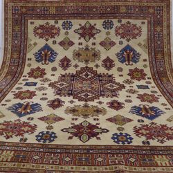8x10 ft Afghan Handmade kazak Design Area Rug- Wool and Veg Dye