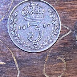 Great Britain - 1913 - 3 Pence - .9250 Sterling Silver Coin - King George V