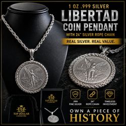 1 Oz Mexican Libertad Centenario .999 Silver Coin Pendant w/ Heavy Sterling Silver Rope Chain $549 O.B.O