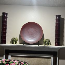 Z Gallerie Red Bamboo 3-Piece Décor Set | 2 Vases + Decorative Plate