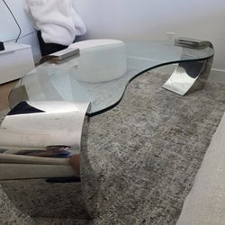 Vintage Karl Springer Style Chrome & Glass Coffee Table – Sculptural Modern