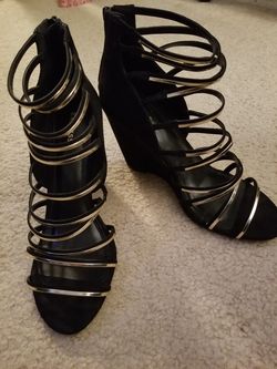 Black and Gold Wedge shoes