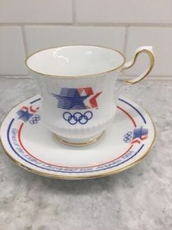 1984 Los Angeles Olympic Games Tea Cup and Saucer. Like new - Never been used. Queens Fine Bone China Made in England by Papel.