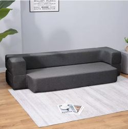 Folding Couch Bed, Flip Out Convertible Sofa Bed, Comfy Floor Couches for Small Spaces, Memory Foam Mattress, Linen Fabric Dark Grey