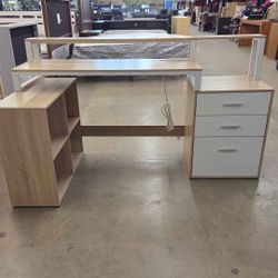 L Shaped Desk with 3 Drawers, 65" Corner Computer Desk with Power Outlets