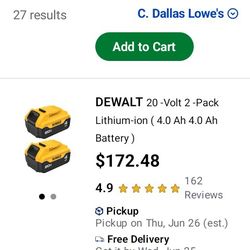 2pack Dewalt Battery 
