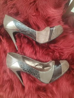 Grey Patchwork Suede Heels