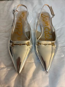 Sam Edelman Kaya Pointed Toe Kitten Heel Pump Women's Silver Size US9.5 9 1/2