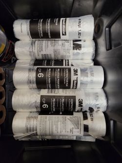Contractor Film (Overspray Protection).   Masking paper.   Painter's Tape (Dunn-Edwards).