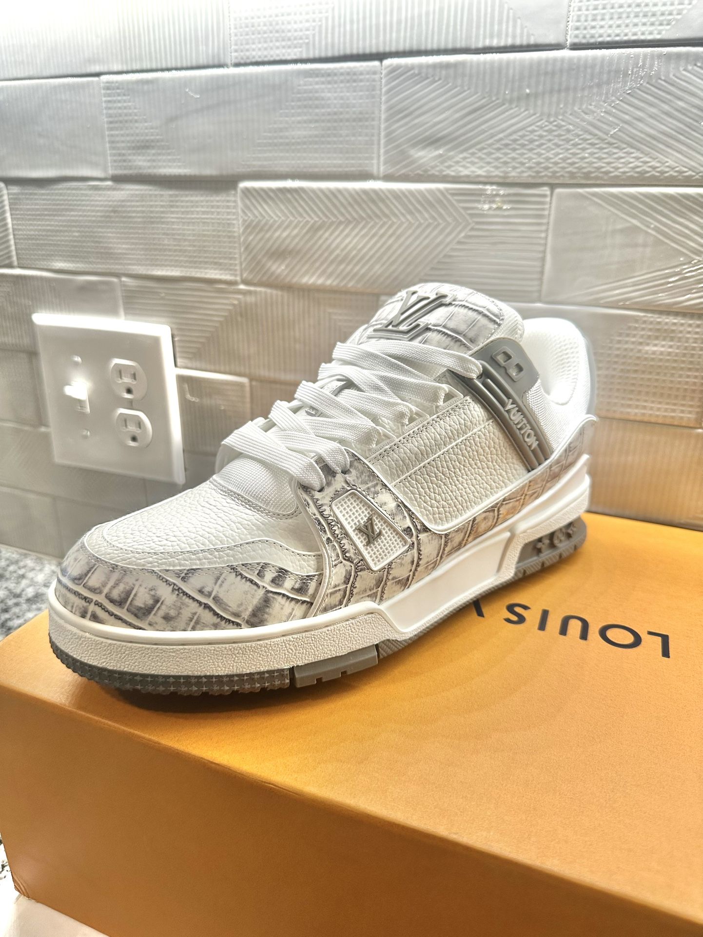 Louis Vuitton Grey Reptile Trainers Sneakers