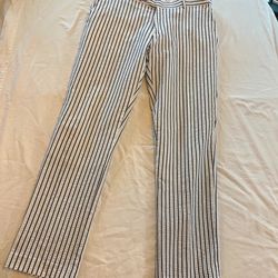 Paisley & Gray Downing Men's Slim Fit Seersucker Striped Pants White Blue 33x32