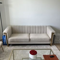 Beige & Gold Sofa Couch + 2 Accent Chairs