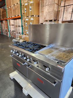 🔥🍳 Estufa Comercial a Gas NSF/ETL NG/LPG con 6 Quemadores Abiertos, Plancha de 24″ y Horno Estándar 🍳🔥