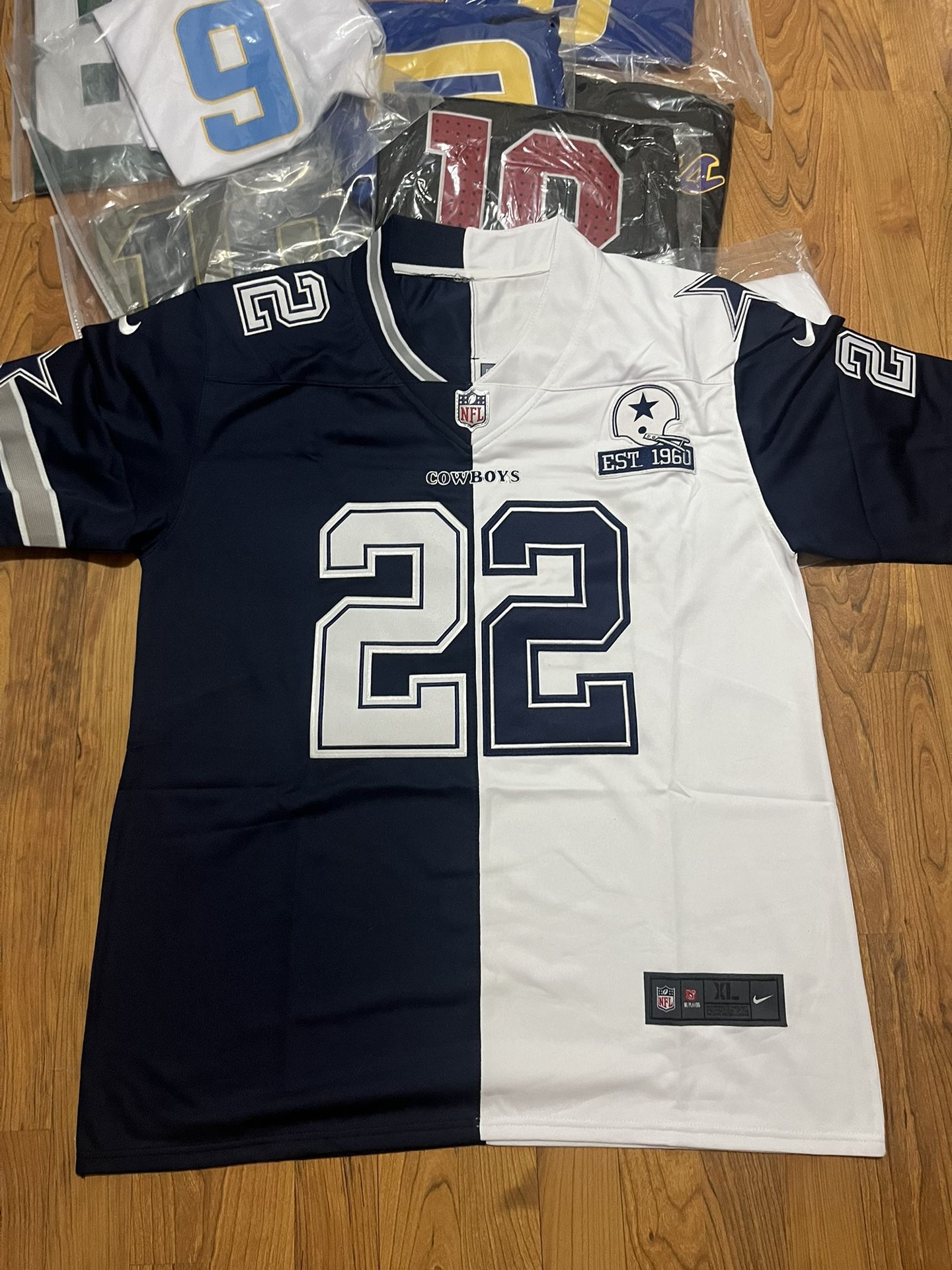 Dallas Cowboys White & Blue Split Custom Emmitt Smith Jersey