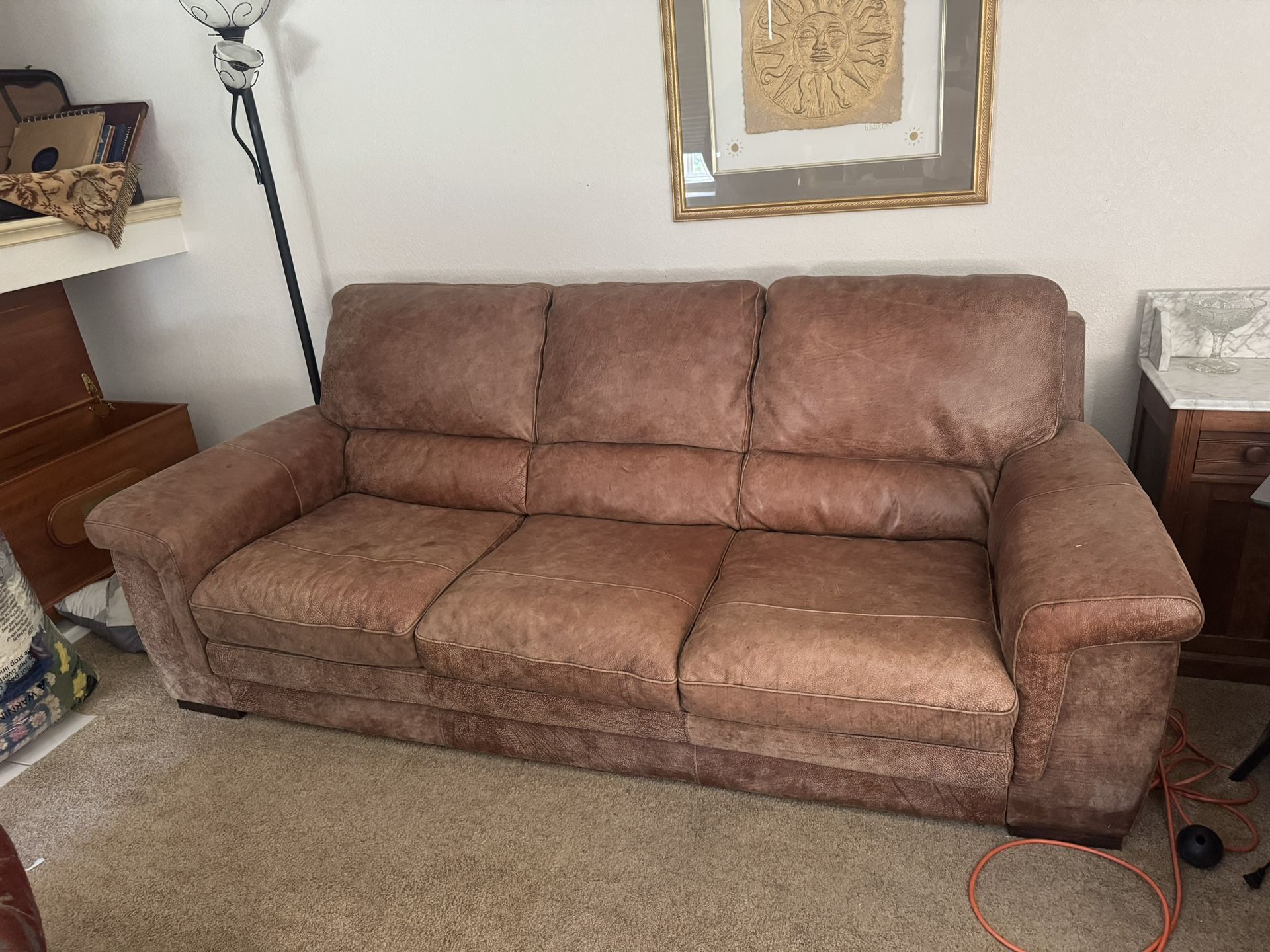 Leather Couch, Chair, And Ottoman
