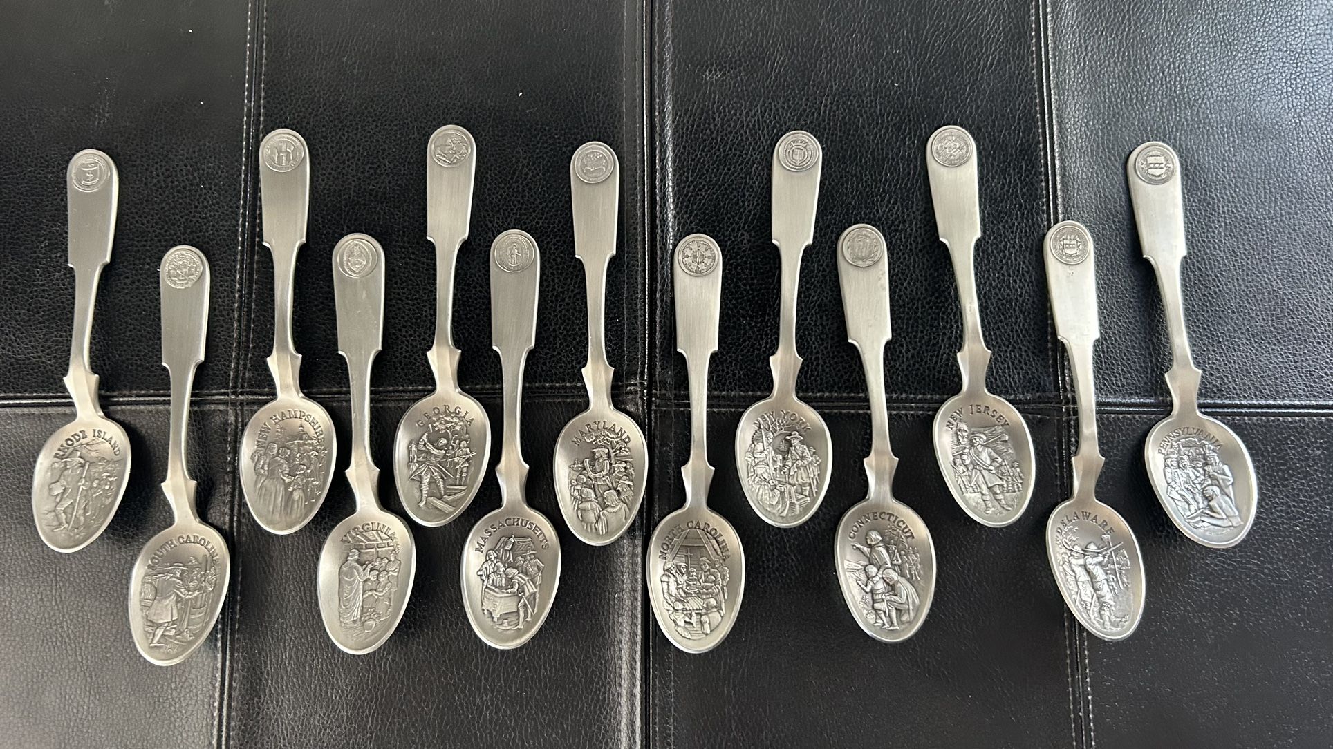 Pewter Franklin Mint Bicentennial Original 13 Colony Spoons