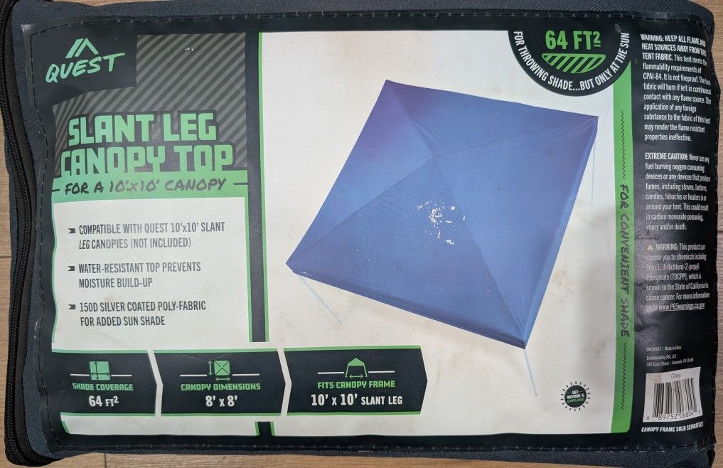 Canopy Top for Quest 64ft 10'x10' Slant Leg Instant Up Canopy Gazebo Tent silver