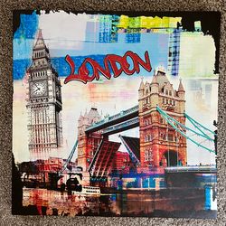 London pop art style canvas print. Airbnb perfect! Squared 19.5 x 19.5