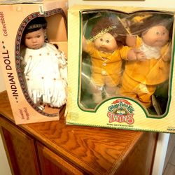 Twin Cabbage Patch Doll Set & Native American Doll 