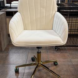 Velvet Office Chair Task Chair with Wheels, 360 Degree Swivel Computer Chair Desk Chair for Living Room, Bedroom, Office(Beige+Gold)  💰50$
