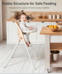 Foldable High Chair, Space-Saving Portable Baby High Chair with Removable Double Tray, Modern Convertible Baby Feeding Chair, Lightweight, Easy to Cle